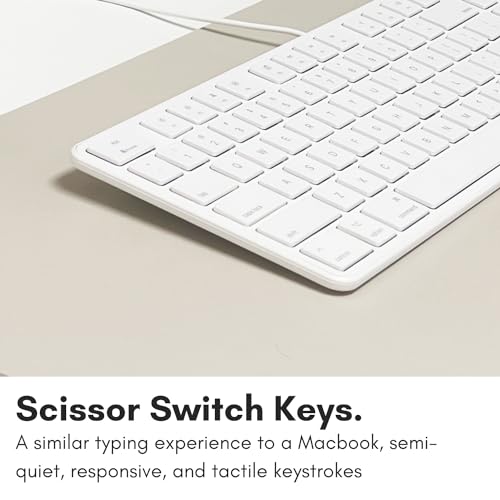 Macally Slim USB Wired Keyboard for Mac and Windows PC - Full Size 104 Key Layout & 16 Shortcut Keys - Scissor Keycaps for Smooth Typing - Mac Wired Keyboard with Numeric Keypad
