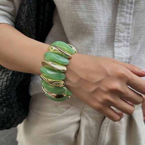 Image of MIFYNN Acrylic Chunky Bangle Bracelets for Women Stackable Stretch Resin Bracelet Minimalist Colorful Bangle Vintage Boho Chic Wristband Jewelry for Women