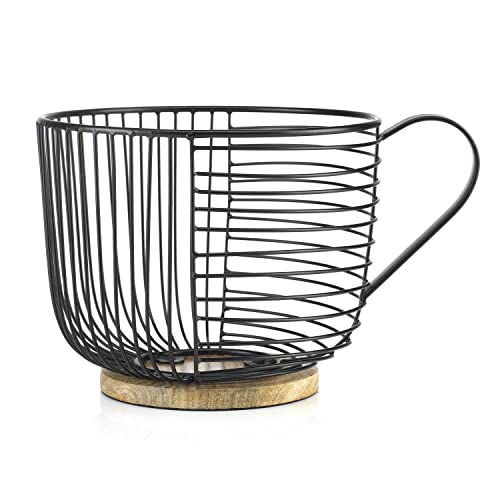 Coffee Pod Holder - Large Capacity Black Wire Kup Storage With Wooden Base - Modern Coffee Basket Decor For Kitchen Countertop For Pods & Espresso Capsules #TOP5