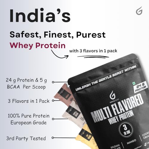 Image of Gentle Beast 3-in-1 Whey Protein - European Whey with 3 Flavors in 1 | Hormone & Preservatives Free | 3rd Party Tested Whey Protein (Small, Chocolate)
