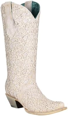Corral Boots Womens Handcrafted Western Boots | Snip Toe Tall Cowboy Boots with Glitter Overlay and Embroidery Design