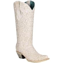 Corral Boots Womens Handcrafted Western Boots | Snip Toe Tall Cowboy Boots with Glitter Overlay and Embroidery Design