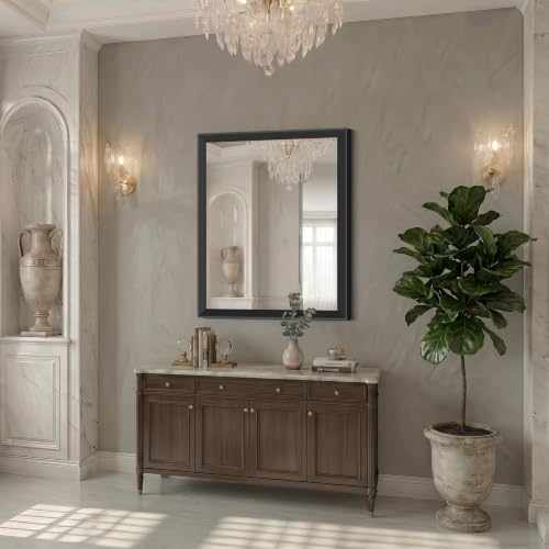 Image of DESBING 30x36 inch Black Bathroom Mirror,Decorative Wall Mirror for Bedroom Living Room Dressing Room-Modern Rectangle Bathroom Wall Mirror,Tempered Glass, Hangs Horizontally or Vertically