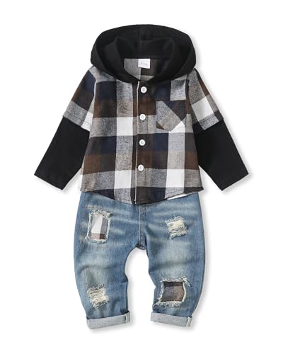 Image of NZRVAWS Toddler Baby Boy Clothes Infant Outfit Boys Hoodie Sweatsuit Ripped Jean Fall Winter Little Boy Clothing 6M-7T