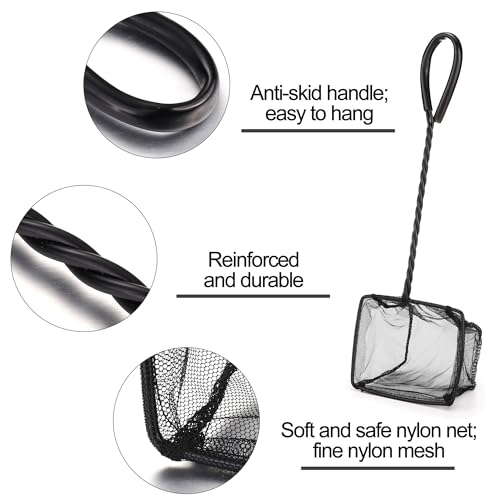 Image of Lpraer 4in 5in 6in Aquarium Fish Net Green Fine Mesh Nylon Net Collection with 11 inch Long Handle Square Quick Catch Fish Net for Fish Tank