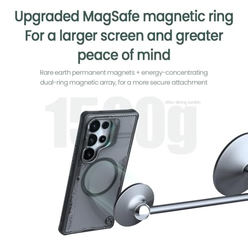 Image of PRITO Nilkin Magnetic Case for Samsung S25 Ultra, Shockproof Protection with MagSafe, Never Yellowing and Biodegradable Material, with Stand & Transparent Camera Lens Cover (Black, S25Ultra)