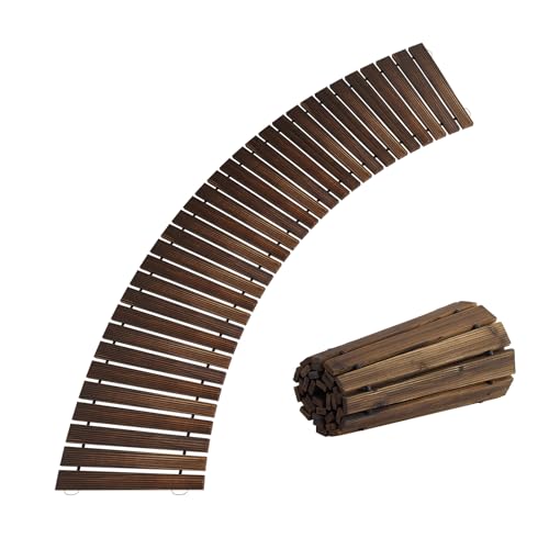 6FT Curved Wooden Garden Pathway Walkway Outdoor Roll Out Decorative Garden Non-Slip Patio Path Decorative Boardwalk Outdoor Road Floor for Backyard Beach Wedding Party