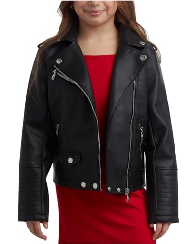 URBAN REPUBLIC Girls Leather Jacket - Faux Leather Full Zip Motorcycle Jacket - Girls Biker Outerwear Jackets (Sizes: 4-16), Size 14-16, Black 2