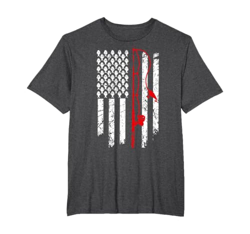 Fishing American Flag Husband Son Grandson Funny Fisherman T-Shirt, Men's Big and Tall, Dark Heather Grey, 3X Tall