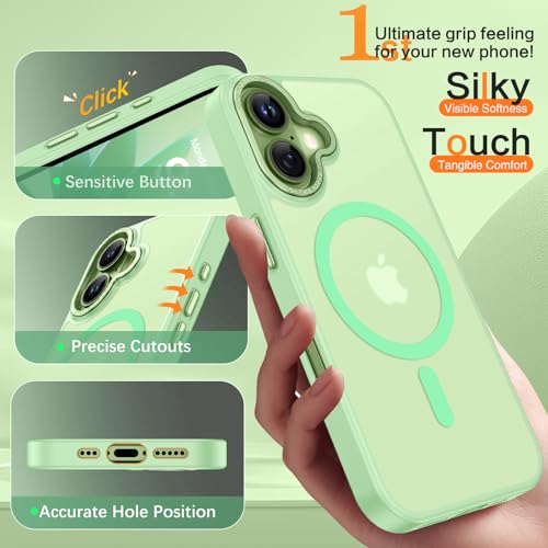 Image of YINLAI for iPhone 17 Case 6.3-inch,Magnetic Compatible with MagSafe, Slim Matte Anti-Fingerprint, Shockproof Full Body Military Grade Protection for iPhone 17 Cover, Light Green
