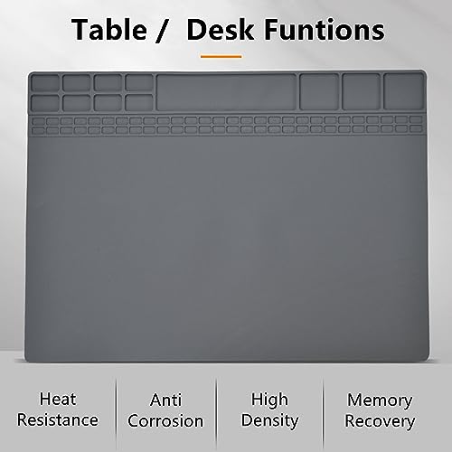Image of Yankok [Magnetic Anti-Static Mat Gray 15.8 x 11.8 in.] Table Desk ESD Grounding Mats Silicone Solder Pad Electronics Repair Platform with Screw Notches (40 x 30 cm, Heat Resistant, Magnetic Organizer)
