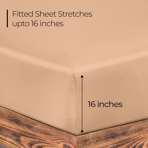 Image of ROYALE LINENS 300 Thread Count 100% Long Staple Combed Cotton Fitted Sheet California King - Super Soft Deep Pocket Bottom Sheet - Fitted Sheets Only - Elastic Sheets (Cal King, Sand)