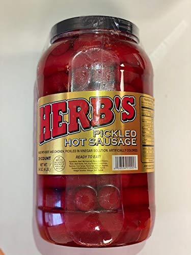 Herb's Snack Foods Pickled Hot Sausage Beef & Chicken No Pork In a Brick Grocery Box (39 CT, 64 Oz.)
