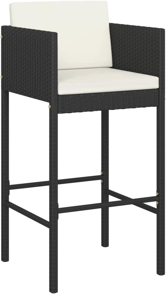 5 Piece Patio Bar Set with Cushions,Backyard Decor,Backyard Sofa Suit,Outdoor Furniture,Casual Table Chairs,Perfect for Indoor, Outdoor Garden, Lawn, and Backyard, Poly Rattan Black