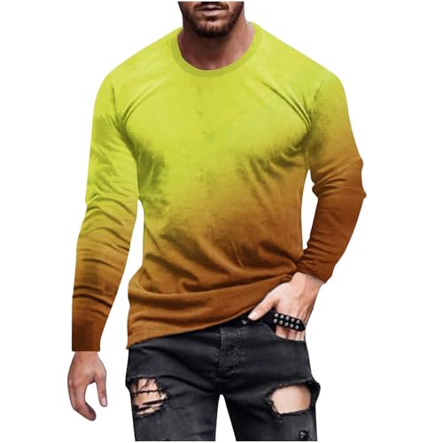 SMUXP Camiseta interior de manga larga para hombre, estilo hipster, color degradado, estilo discoteca, de los años 70, con ajuste muscular, capa base, para discoteca y fiesta, amarillo (4#Yellow), XL
