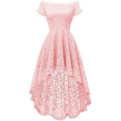 Dressystar Women's Elegant Lace Dress Vokuhila Ball Dress Short Sleeves Wedding Evening Dress Cocktail Dress, pink, XL Cover