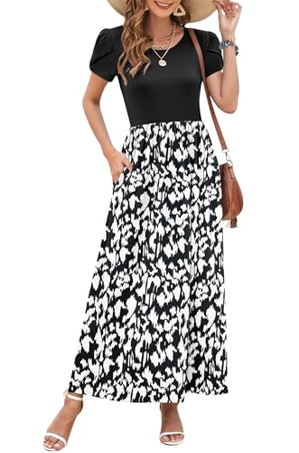 Image of AUSELILY Women's Summer Maxi Dresses Petal Sleeves Casual Empire Waist Long Dress with Pockets 2025 New