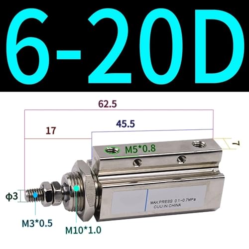 Vérin pneumatique double effet CDJP2B6-20D mini-cylindre CJP2B 6x20 - 3