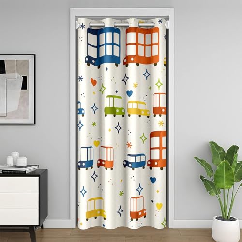 Bonita cortina de puerta de autobús, 1 panel, 42 pulgadas de ancho x 80 pulgadas de largo, corazones dibujados a mano, estrellas y puntos, puerta de privacidad para dormitorio, niños y niñas, cortina