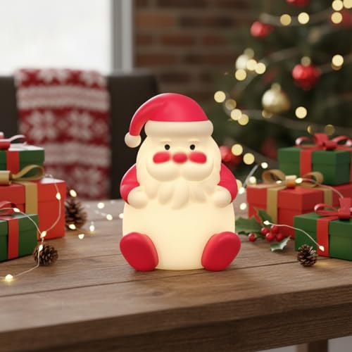 Image of Christmas Santa Claus Silicon Night Light, 3 Level Dimmable Bedside Touch Lamp, 7 Colour Changing Light, Rechargeable Lamp for Baby and Toddler for Boys, Girls and Children or Kids