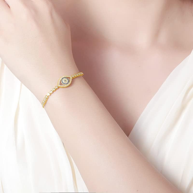 14K Gold Evil Eye Moissanite Bracelet for Women,Dainty Hollow Sapphire Devil's Eye Pull-out Chain Bracelet,Fashion Bracelet Jewelry Gift for Her3