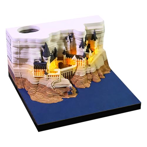 RSLIPIN 3D Memo Pad Tear Off The Note Paper to Reveal A Magic Castle with Lights 3D Non-Stick Post Notes Notepad Creative Paper Sculpture Tear Away Memo Pad DIY Decorative Gift
