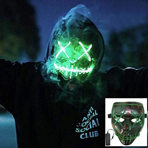 JBNEG Frightening Wire Halloween Cosplay LED Light up Scary Mask for Festival Parties, Green