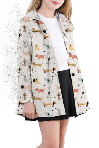 Image of Cromoncent Girl's Rain Jackets Waterproof Hoodie Trench Coat Cute Dress Coat Outerwear, 3-12 Years