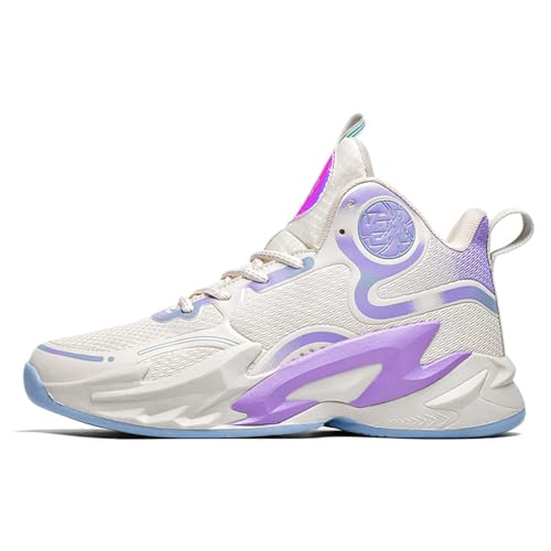 WELRUNG Men's Women's High Top Basketball Shoes Breathable Non Slip Outdoor Sneakers Size 10/8.5 Beige Purple by WELRUNG - Used condition - Image 4