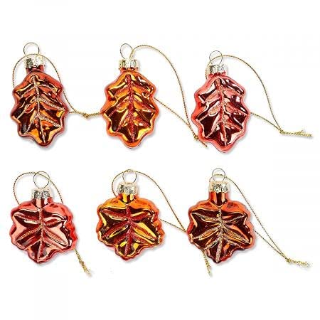 Harvest Leaves Fall Glass Ornaments - Set of 12 Glass, Autumn Ornaments, Thanksgiving
