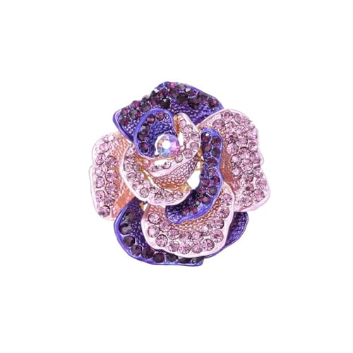 Image of Rhinestone Rose Brooch Pin for Women Girls Fashion Crystal Blossom Flower Brooch Lapel Pins Elegant Dress Accessories Jewelry Boutonniere Corsage for Hat Bag Suit Tie Gift Wedding Holiday