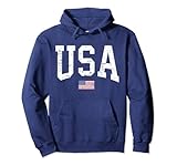 Vintage USA Tee Damen Herren Kinder Patriotische amerikanische Flagge 4. Juli Grafikdesign mit coolen weißen, sportlichen Buchstaben und der roten, weißen, blauen amerikanischen Flagge. Perfektes Geschenk für Mutter, Vater, Jungen, Mädchen, Jugendliche, Freunde und Familie