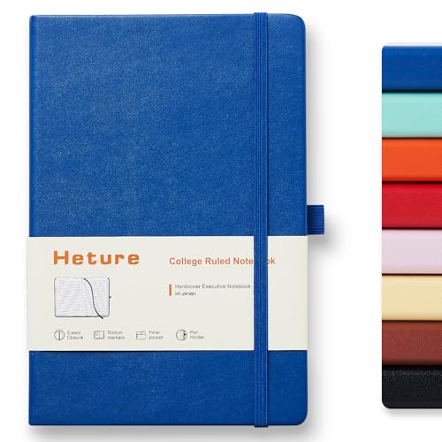 Cuaderno clásico de tapa dura Heture, libreta rayada A5 azul de alta resistencia con 160 páginas