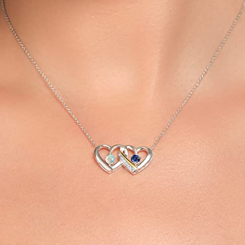 Gem Stone King 925 Silver and 10K Yellow Gold White Simulated Opal Blue Created Sapphire and Lab Grown Diamond Interlocking Heart Pendant Necklace For Women (0.53 Cttw, with 18 Inch Chain)3