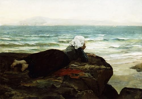 Tableau Jules Breton face à la mer pour déco chambre vintage 60x90