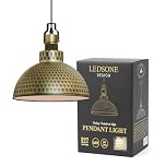 LEDSone Vintage Curvy Dome Ceiling Pendant Light Fitting 95cm Adjustable Hanging Ceiling Fixture 26cm Metal Green Brass for Homes, Restaurants, Cafes, Bars, Offices and Stylish Spaces
