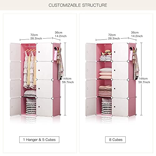 Yozo Cube Storage Organzier Portable Closet Wardrobe Bedroom Dresser (28X14X56 Inches) Portable Closet Cube Shelf Armoire Pantry Cabinet, 8 Cubes, Pink #TOP4