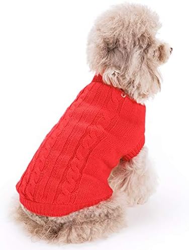 FAMI Small Dog Sweaters Knitted Pet Cat Sweater Warm Dog Sweatshirt Dog Winter Clothes Kitten Puppy Sweater -(Red,M)