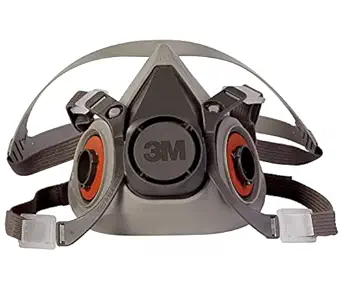 3M Half Facepiece Reusable Respirator 6200, NIOSH, Four-Point Harness, Comfortable Fit, Dual Airline Supplied Air Compatible, Bayonet Connections, Painting, Sanding, Cleaning, Medium