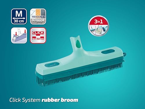 Leifheit Broom Head,Click System Leifheit Rubber Broom, Effective at Removing Pet Hairs, Hygienic Brush Head, Squeegee Blade for Stone Floors, Tiles and Swimming Pool Surrounds, 35 cm wide