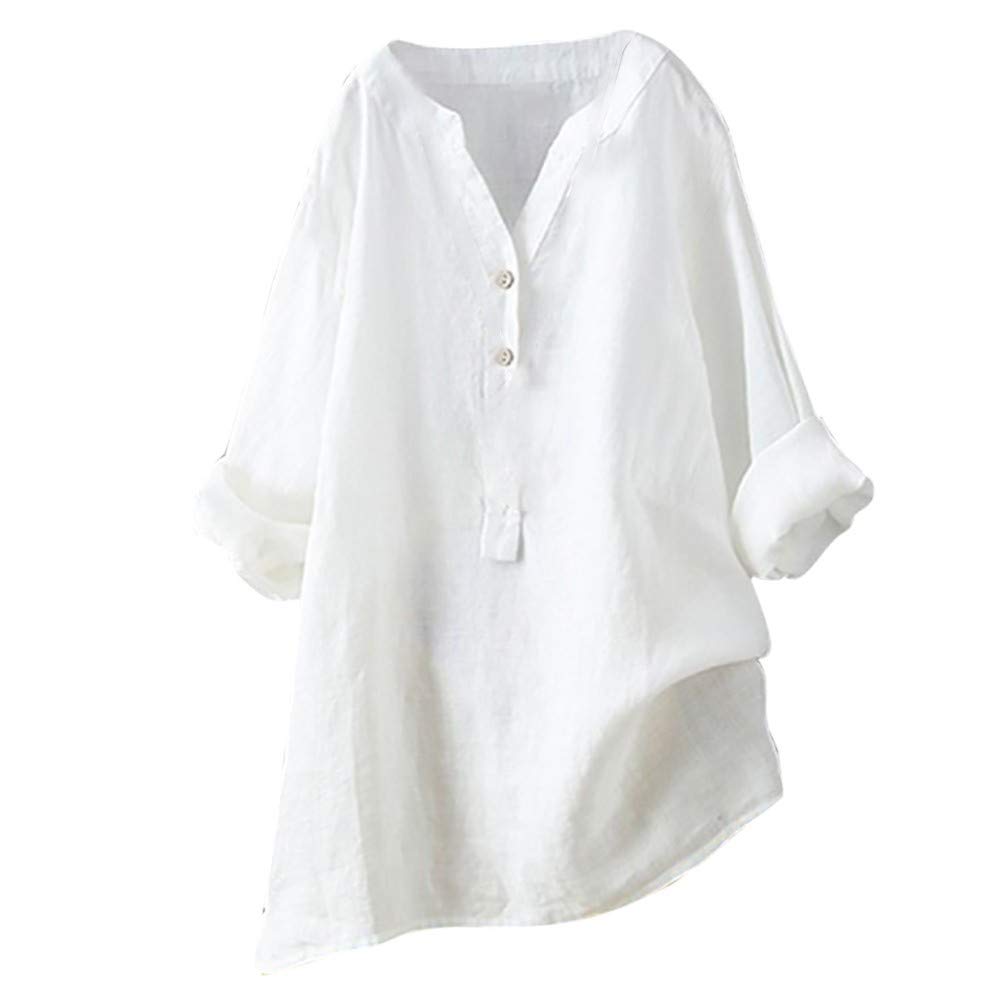 YEBIRAL Mujeres Casual Tallas Grandes Camiseta Camisa Manga Corta Suelto Casual Redondo Cuello Color Sólido Túnica Tops de Verano Blusas(Blanco-4,3XL