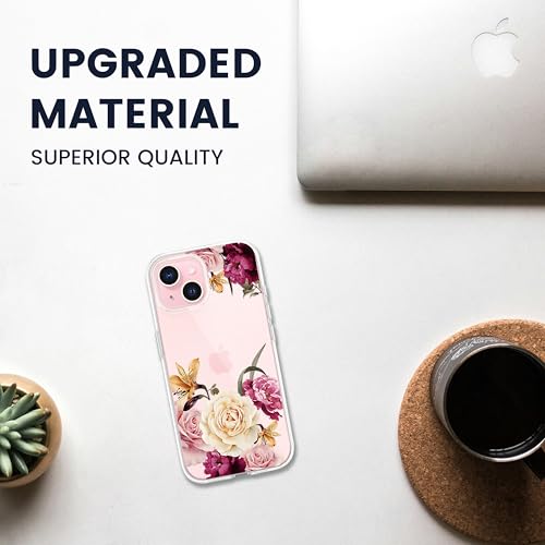 Coque pour iPhone 15 anti-chocs avec dos rigide et fleurs