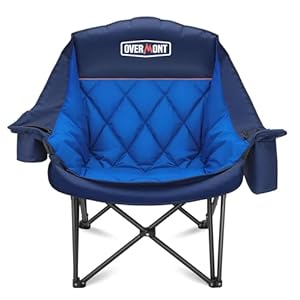 OVERMONT Oversized XL Camping Folding Chair for Adults – 450lbs Support Heavy-Duty Padded Folding Chair with Side Pocket Cup Holder for Outdoor Sports Garden Beach Fishing Lawn Blue
