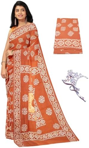 NandaVanam Women's Madurai Sungudi/Sungadi Batik Cotton Saree with Blouse