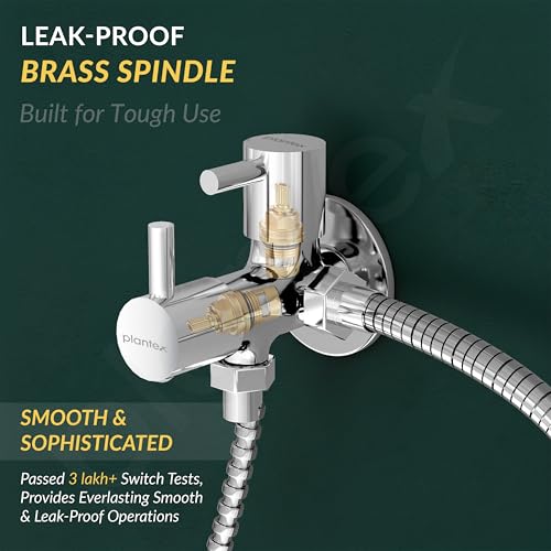 Image of Plantex Brass Spindle 2 Way Angle Valve with Wall Flange and Teflon Tape /Angle Cocke for Bathroom /Water Tap-(Mks-1276-Chrome)