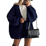 Damen Cardigan Strickjacke-Frühling-Herbst Lang Cardigan Oversize Pullover Langarm Warme Grobstrick Elegant Mantel für Winter XL Dark Blue