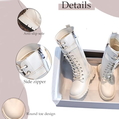 Girls Leather Warm Fur Fashion Riding Boots Winter Plus Velvet Round Toe Non-Slip Lace-Up Retro Knee-High Boots School Performance Ankle Boots3