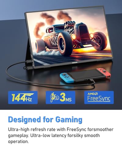 Image of 2.5K 144Hz Portable Gaming Monitor 16 inch, 2560x1600, Plug & Play, 100% sRGB, 500nits, 16:10, Eye Care Second Computer Display with Speakers for Laptop, PC, Mac, P-S4 /5, Sw-tch, X-BO, USB-C /HDMI, (K16G)