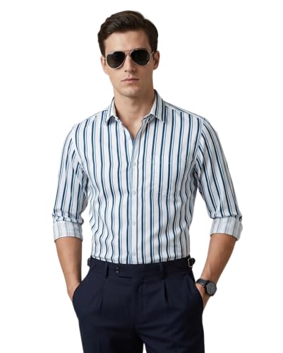 Image of IndoPrimo Men's Striped Casual Shirt | Premium Cotton Formal Shirt for Man | Slim Fit Full Sleeve Strip with Pocket | Office, Business & Smart Casual Wear