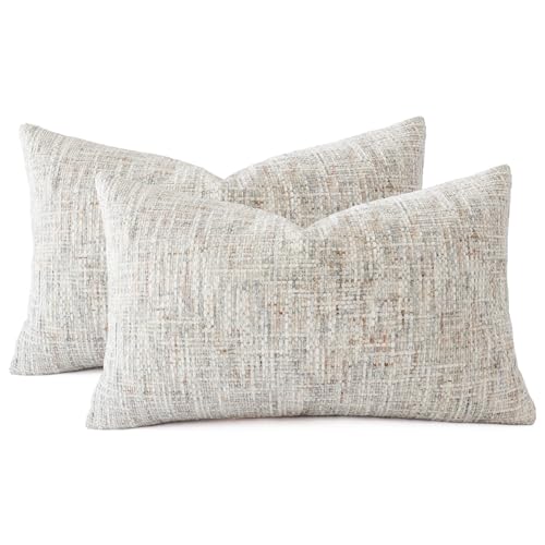 HOMFINER Textured Chenille Lumbar Pillow Covers 12x20 Inch Set of